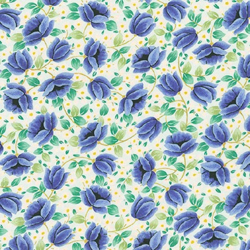 Flower fabric in a cornflower colour from the London Calling Collection by Robert Kaufmann