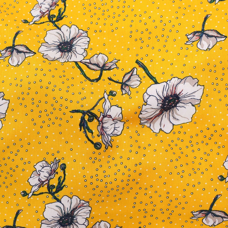 Yellow rayon printed fabric