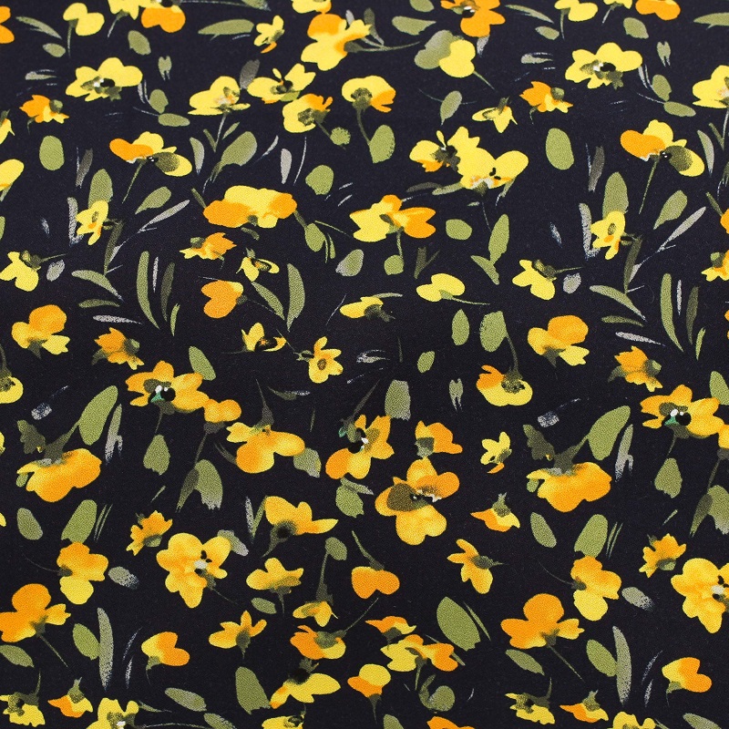 Black floral viscose crepe fabric