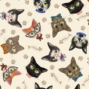 Tossed Cat Heads in Glasses 1457 - Natural