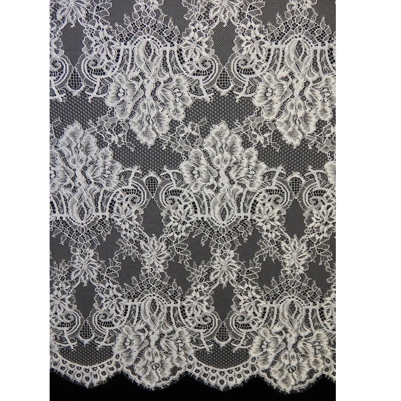 Lace fabric, Double Scalloped Jet Black Chantilly Lace Fabric