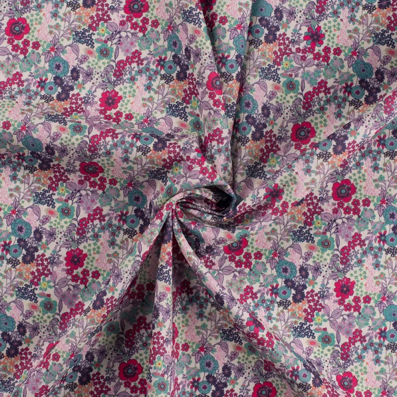 Cotton Voile Flowers 7007 - 013 Pale Pink Deep Red